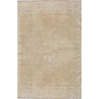 Tapis chameau et vert noué à la main de haute qualité
