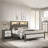 1pc Queen Size Platform Storage Bed Low-profile Plank-style Headboard Built-in Lighting Modern Farmhouse Style Grey Beige