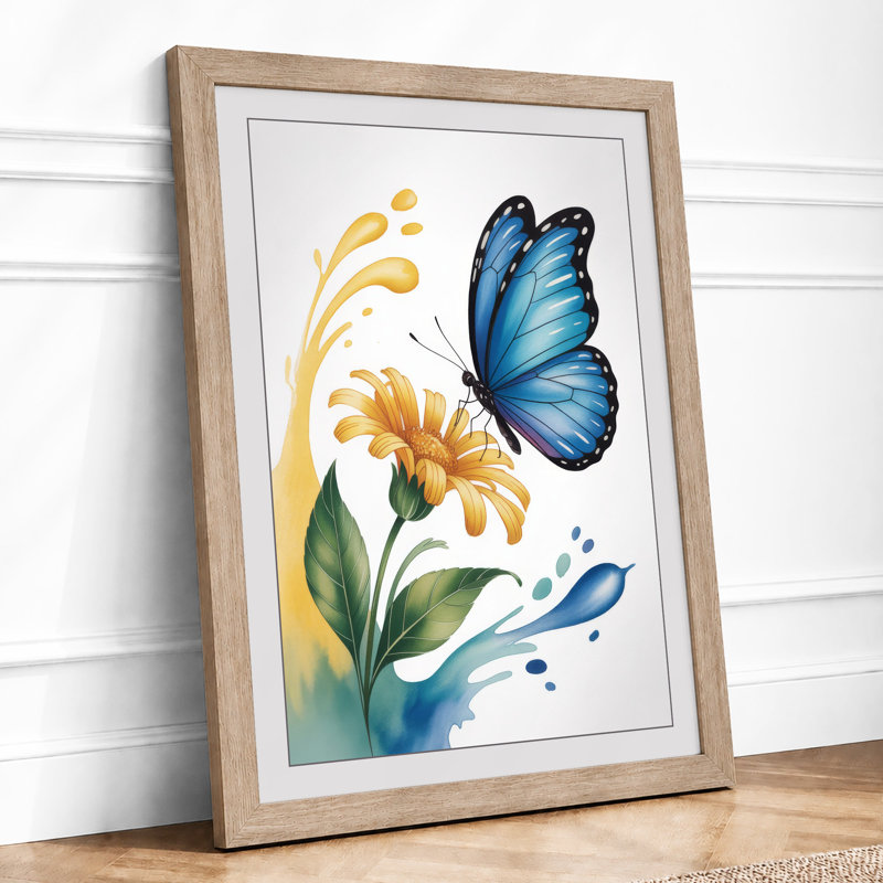 Butterfly and Daisy Botanical - Framed Print, A3 - 42.0 x 29.7 cm, Oak