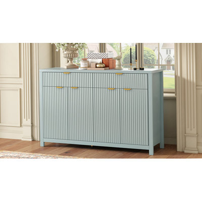 Modern Wave-Pattern Sideboard Cabinet With 2 Drawers And 4 Doors, 3-Level Adjustable Shelves, Aluminum Arc Handles, Scandinavian Style, 3 Colors, Suitable For Entryway, Living Room, Foyer