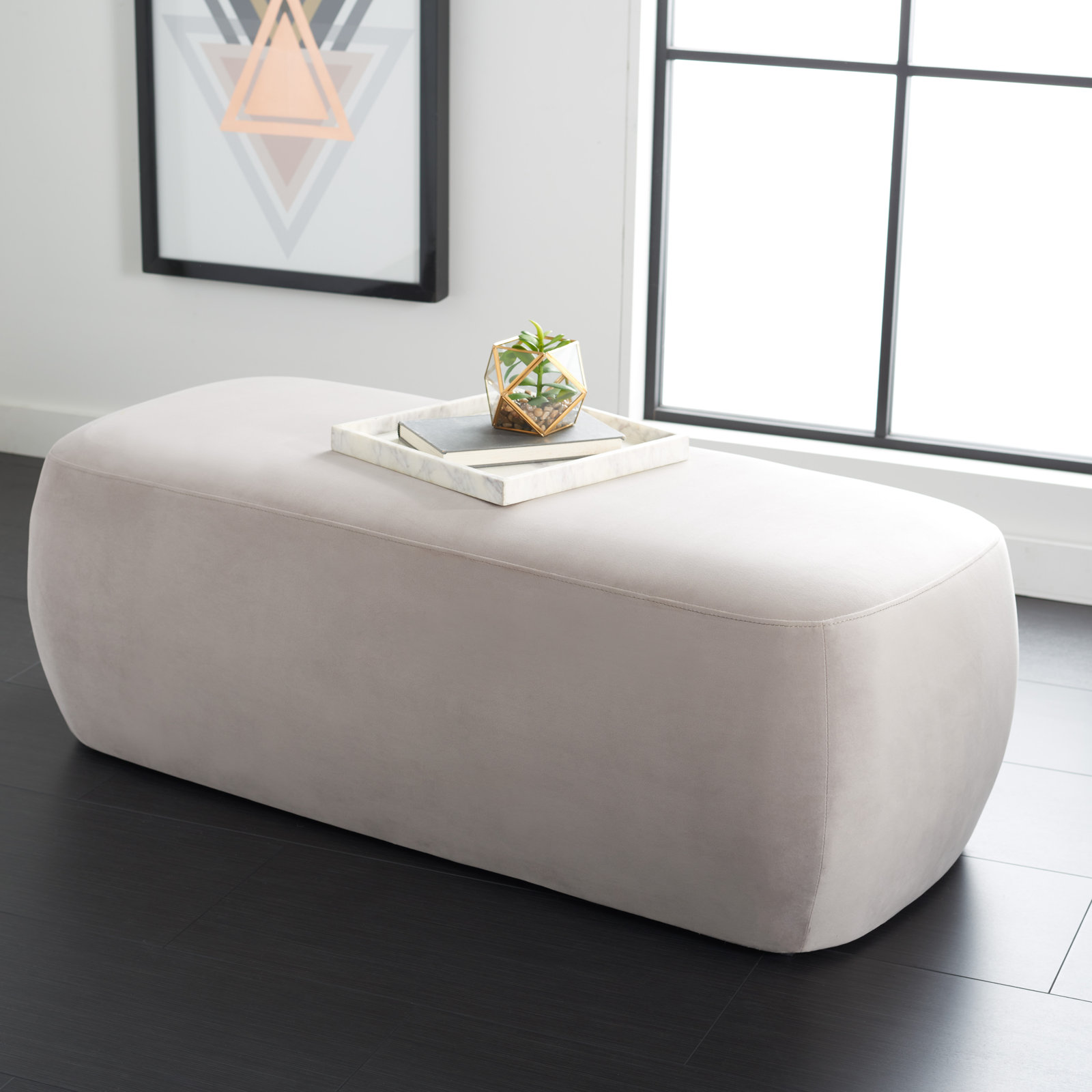 50" Velvet Upholstered Ottoman, Gray Velvet