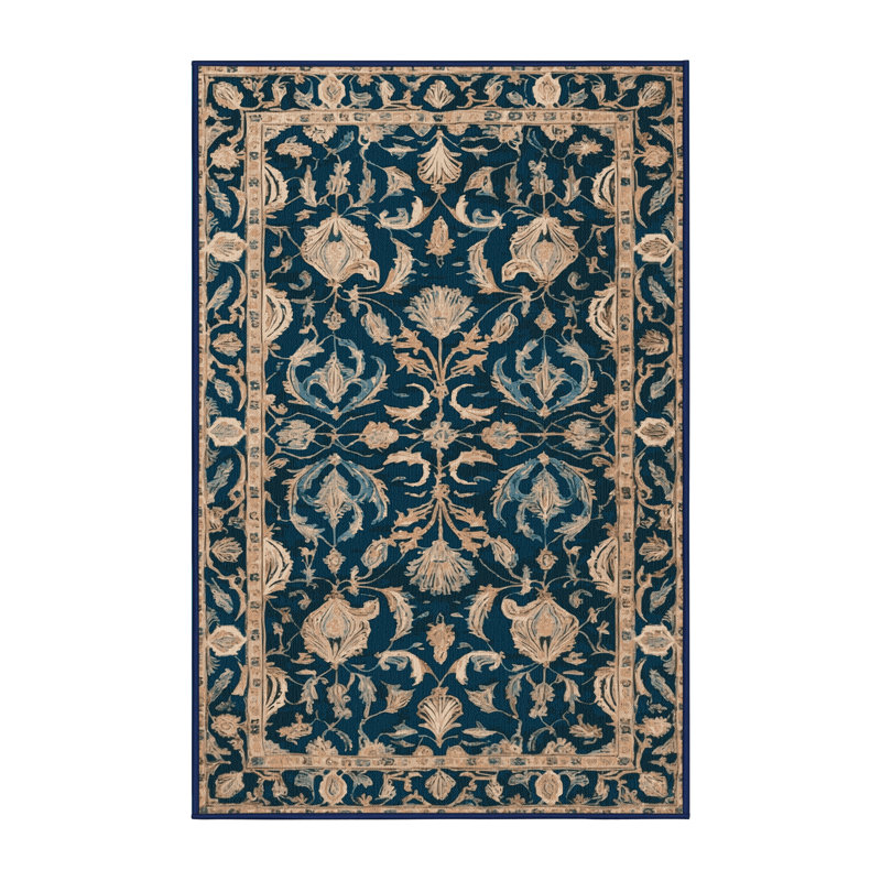 Machine Washable Persian Blue Area Rug, Runner 2' x 5'