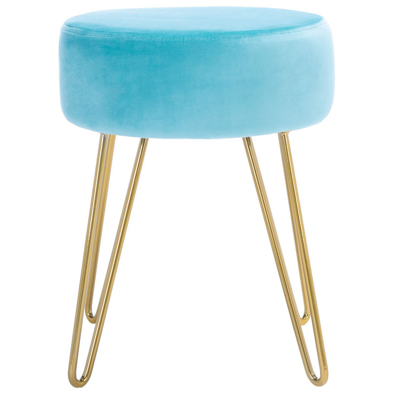 Repose-pieds rond en velours Boey 17 po, Velours turquoise