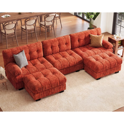 Modular Sectional Couch With Ottoman, 5-Seater Modern U-Shaped Sofa Couches, Comfy Chenille Sofa-Gray