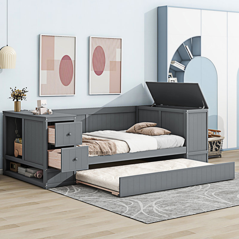 Lit de jour avec accoudoirs de rangement, Gris