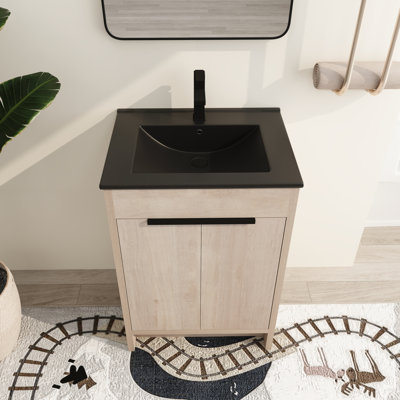 Meuble-lavabo autoportant de 24 po avec lavabo, meuble-lavabo autoportant avec 2 portes et comptoir de lavabo en céramique Beid