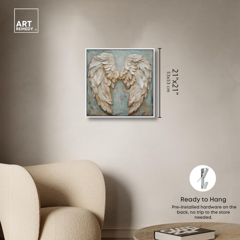 Art mural Wings of Ash I, Cadre flottant blanc, H 21 po x l 21 po x P 1,8 po