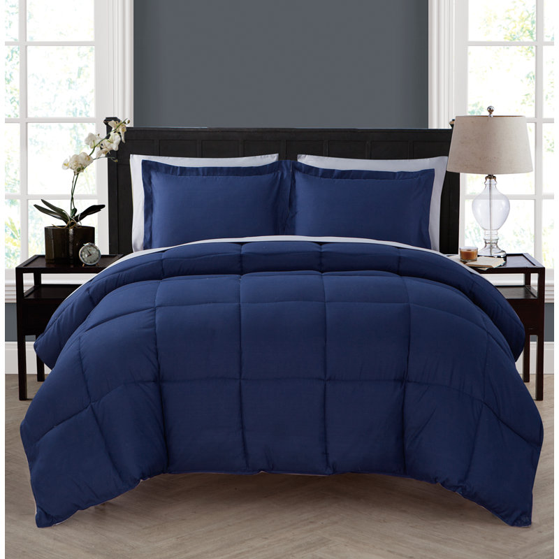 Lincoln Down Alternative Reversible Bed-in-a-Bag Comforter Set, Full Comforter + 6 Additional Pieces, Navy