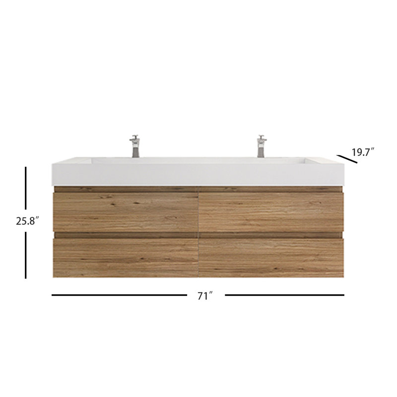 Babajide 72'' Double Bathroom Vanity with Acrylic Top, Natural Oak