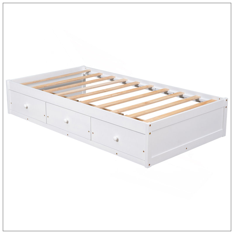 Lit plateforme simple avec rangement et 3 tiroirs, Blanc