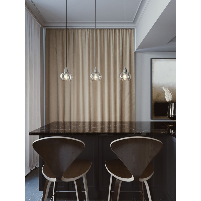 3 - Light Kitchen Island Pendant, Black/Clear