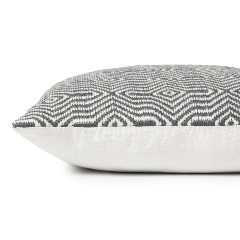 Charcoal and White Geometric Embroidered Square Pillow Cover