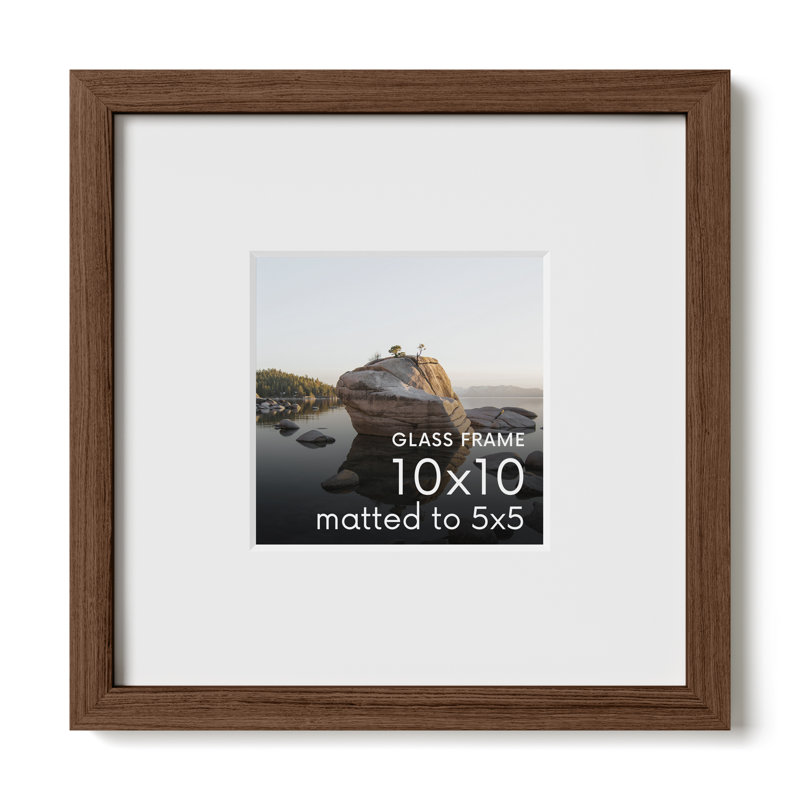 Cadre photo en bois massif avec verre, Noyer, L 10 po x H 10 po