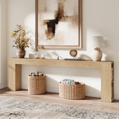 Narrow Console Table with USB Charging & Storage, 94.5" Light Oak
Extra Long Slim, Behind Sofa Couch Table with Outlet, Black Wood Finish, for Entryway,Hallway, Easy Assembly