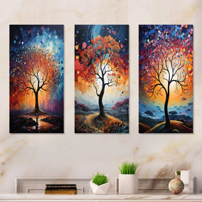 Arbre de baobab coloré abstraction - ensemble de salon art mural arbre baobab de 3