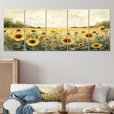 Art rétro - tournesols prairie rétro campagne II - art mural tournesols