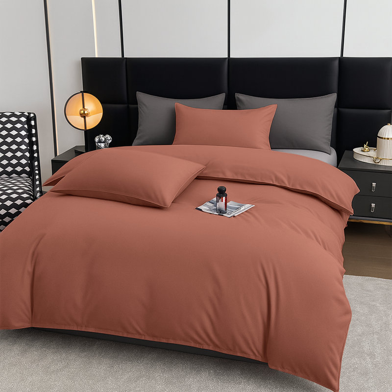 Aspire Homeware Ultra Soft 4 Piece Hotel Quality Dyed Duvet Bedding Set with Pillowcases and Fitted Sheet, Peach
