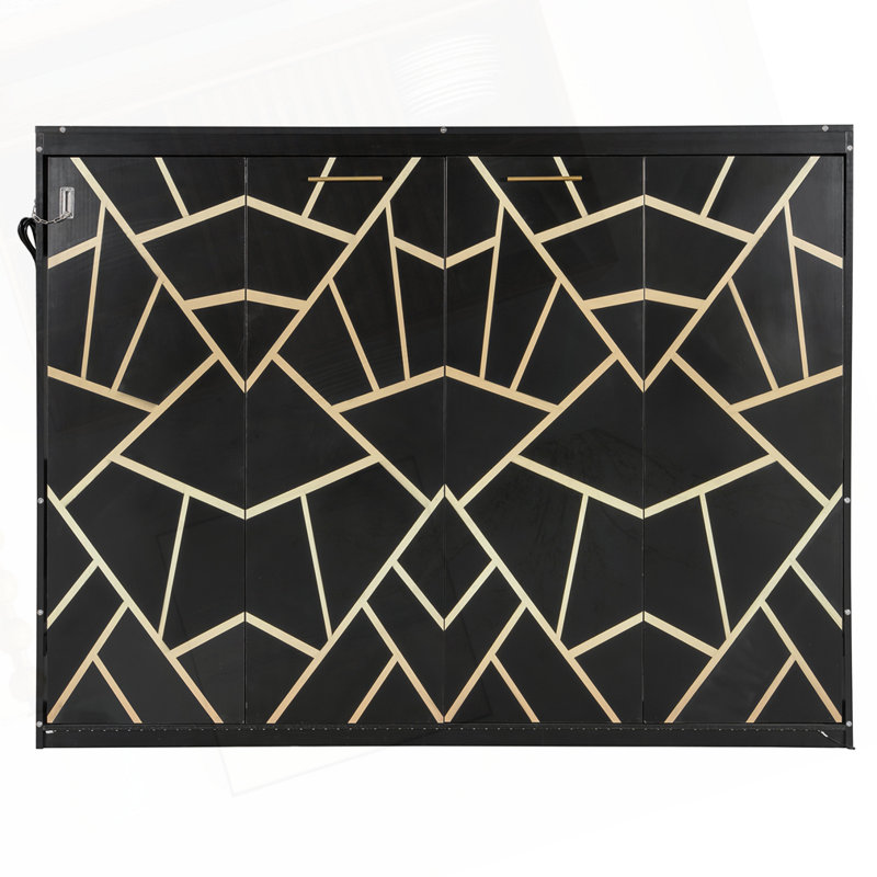 Lit escamotable moderne pliant sur le côté avec motif imprimé tendance, Grand lit, Noir