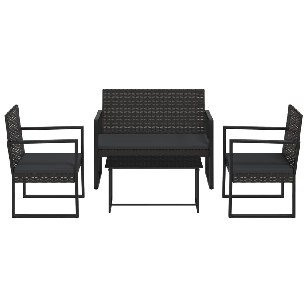 4-Sitzer Lounge-Set Vidaxl aus Rattan Garten-Lounge-Set mit Kissen Schwarz Poly Rattan