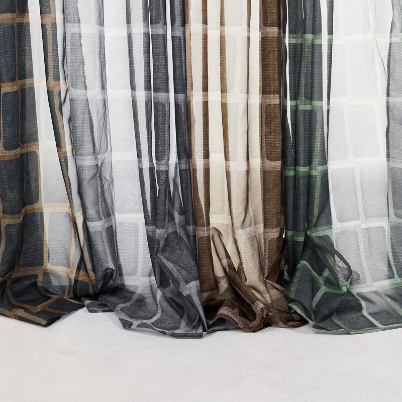 Light Filtering Sheer Grommet Curtains with Plaid Pattern (Set of 2), 52" W x 84" L, Brown