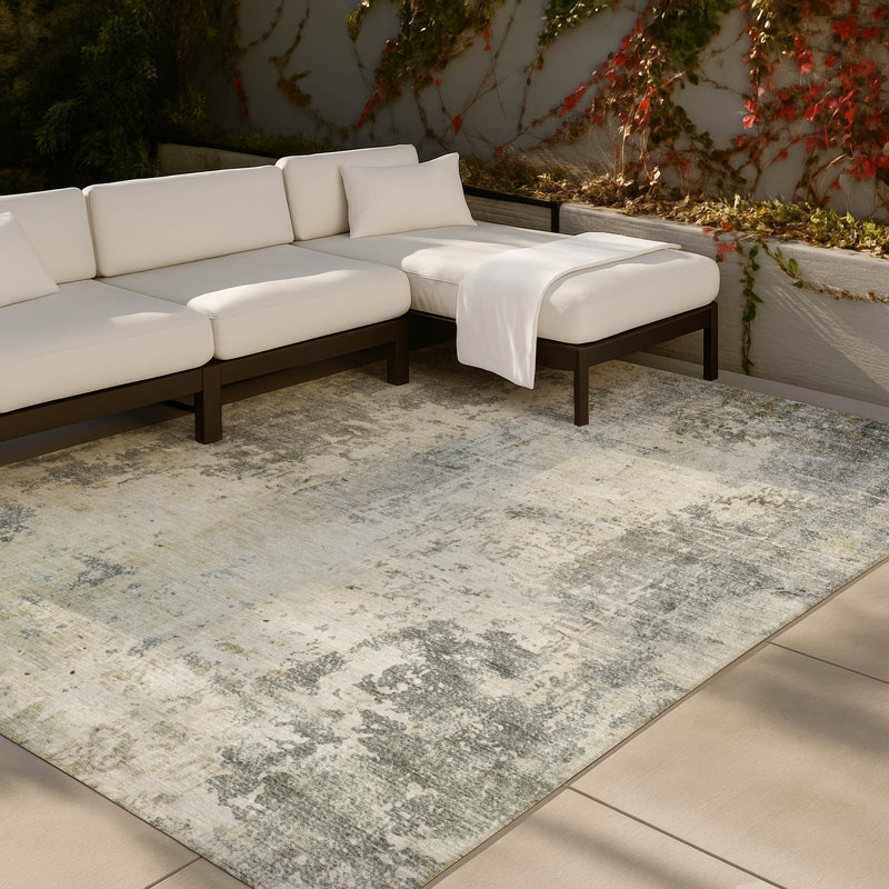 Machine Washable Indoor/Outdoor Chantille ACN2869 Abstract Rug, Pewter, 5' x 7'6"