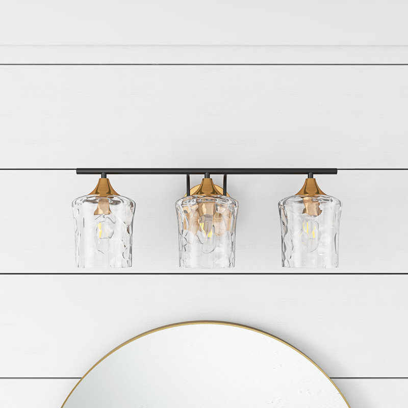 Pratolina 3-Light Hammered Glass Shade Gold Finished E26 Dimmable Farmhouse Vanity Light Fixture