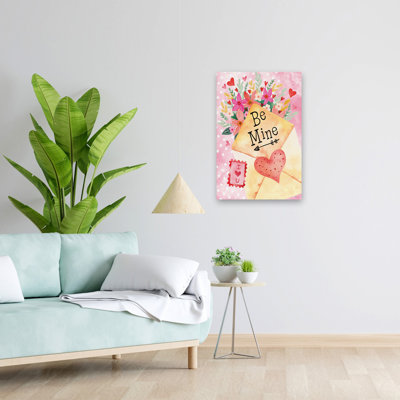 Floral Be Mine - Contemporary Love Letter Be Mine Envelope Pink Florals Art