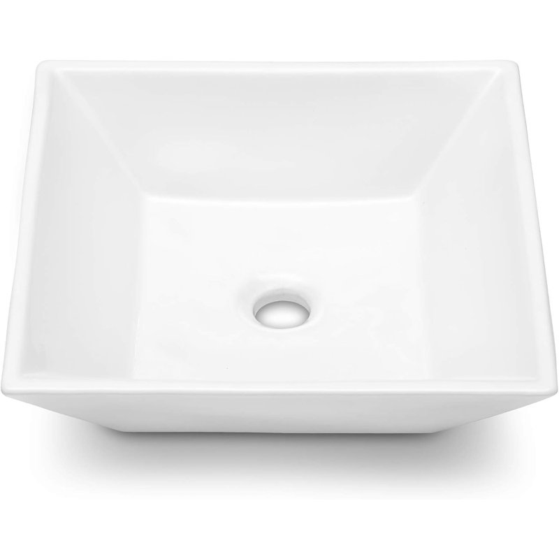 15" White Ceramic Square Vessel Bathroom Sink