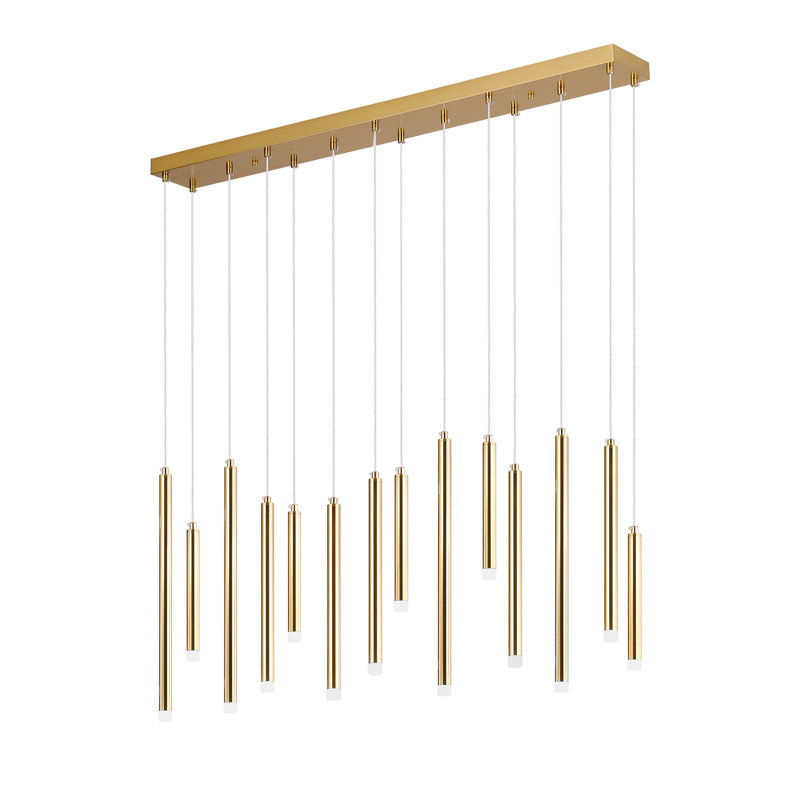 Lustre linéaire à DEL en forme de flûte à DEL 14 lumières Genia, Doré