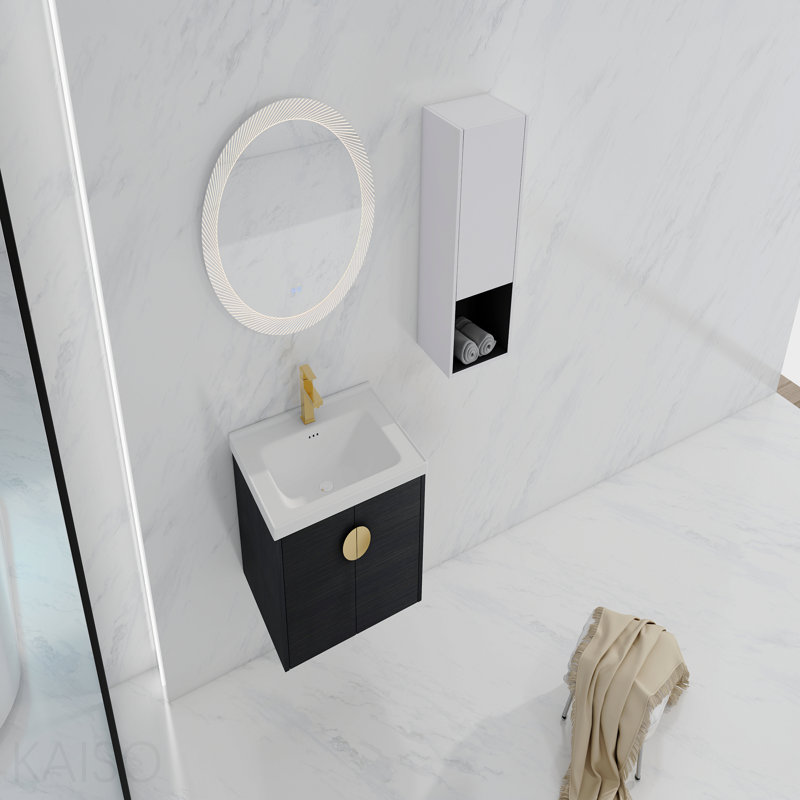 Meuble-lavabo mural 24 po avec lavabo en céramique et armoire latérale, portes à fermeture en douceur, armoire combinée 00212WHK-06324BCT (KD-Packing)