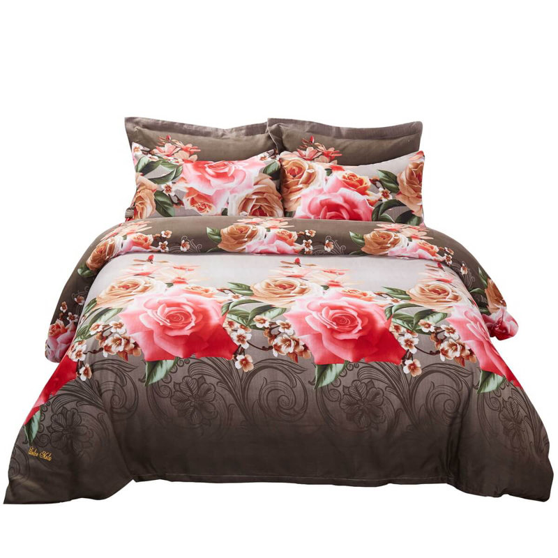  Ensemble de housse de couette réversible Rose Floral Bedding, Housse de couette pour grand lit et 5 pièces supp