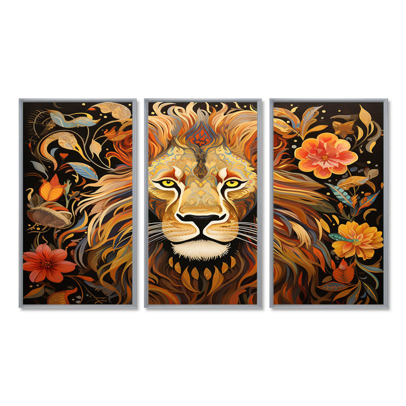 Sayer - ensemble d'art mural animal lion, H 40 po x l 60 po x P 1 po, Encadrement argenté