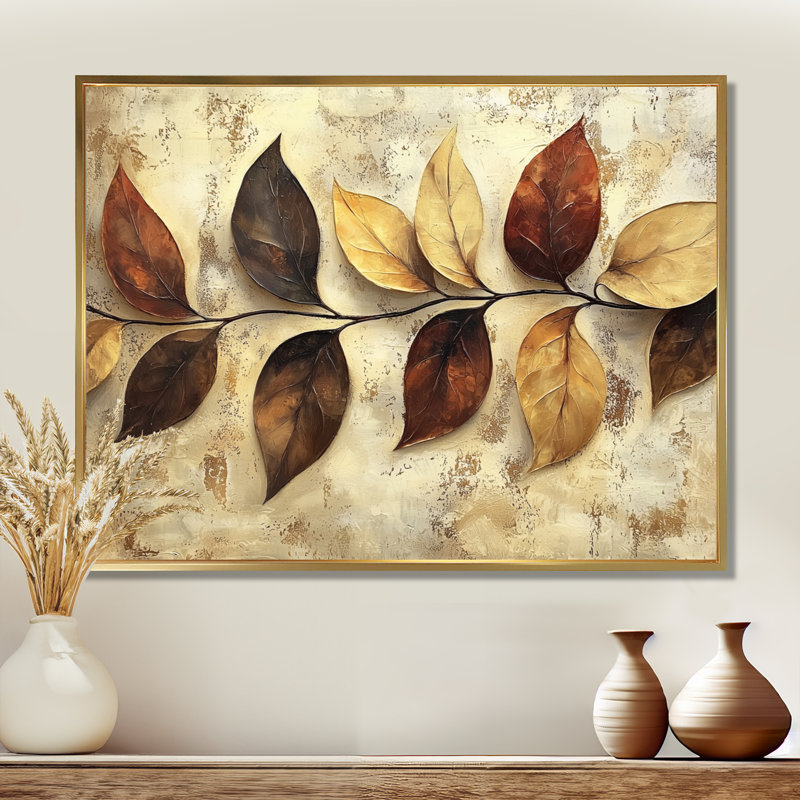 Ingvars - Floral Large Wall Art, Impression encadrée flottante, H 16 po x l 32 po, Doré