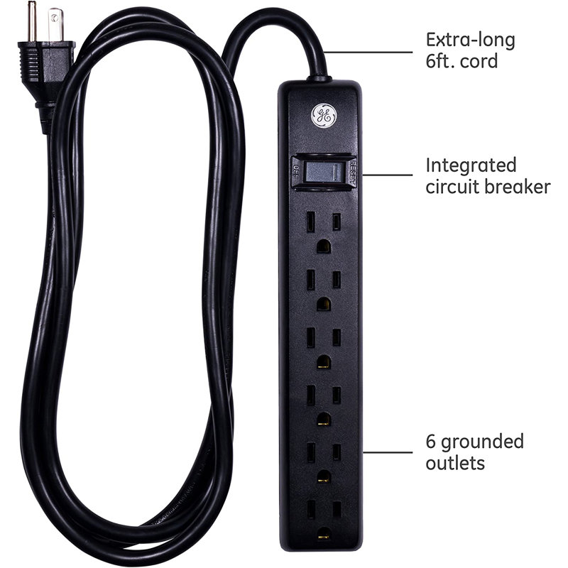 GE 6-ft 6-Outlet Power Strip, Black