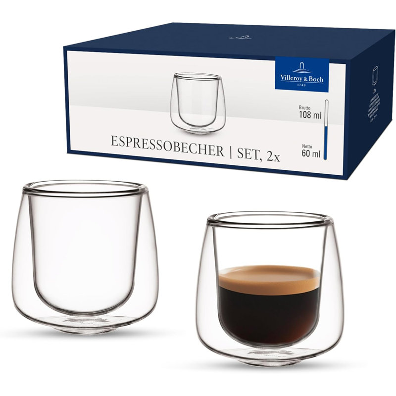 Villeroy & Boch Artesano Hot & Cold Beverages Espresso Mug, Set of 2 Glasses, Double-Walled Glasses for Cold and Hot Beverages, 3.75 oz, Borosilicate Glass, Dishwasher-Safe, Microwave-Safe
