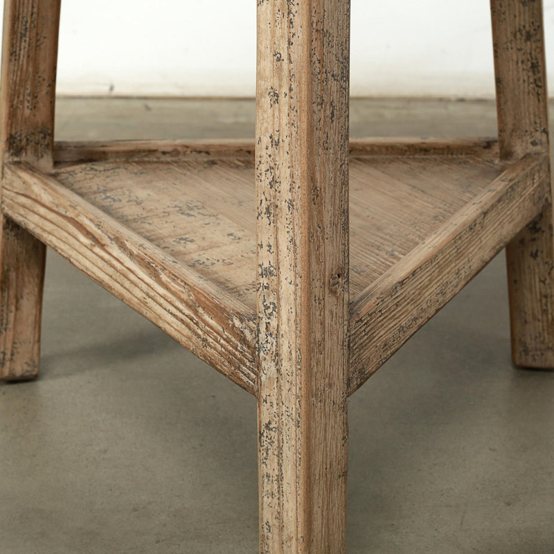 25 Inches Round Side Table with Shelf Weathered Natural with Distressed Gray, Natural Wood