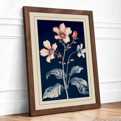 Pale Blossoms on Navy Botanical - Framed Print
