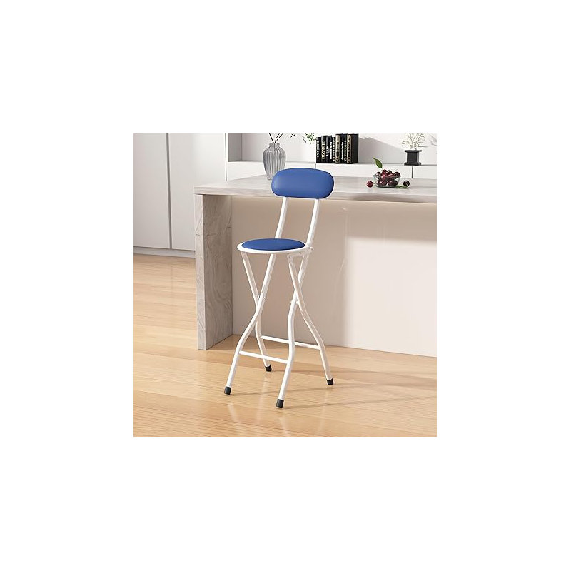 Upholstered Counter Stool with Metal Frame, Blue/White