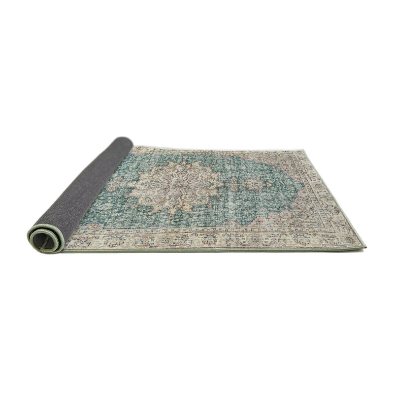 Tapis oriental en laine beige / bleu mer, Rond 7 pi