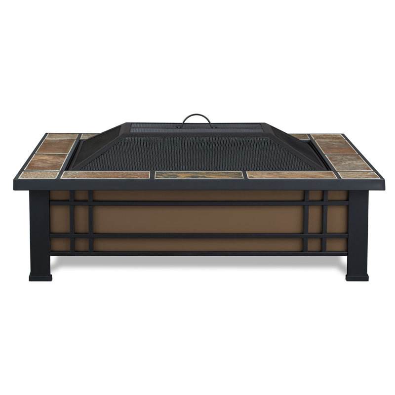 Hamilton Rectangle Brown Wood Burning Fire Pit with Slate Top