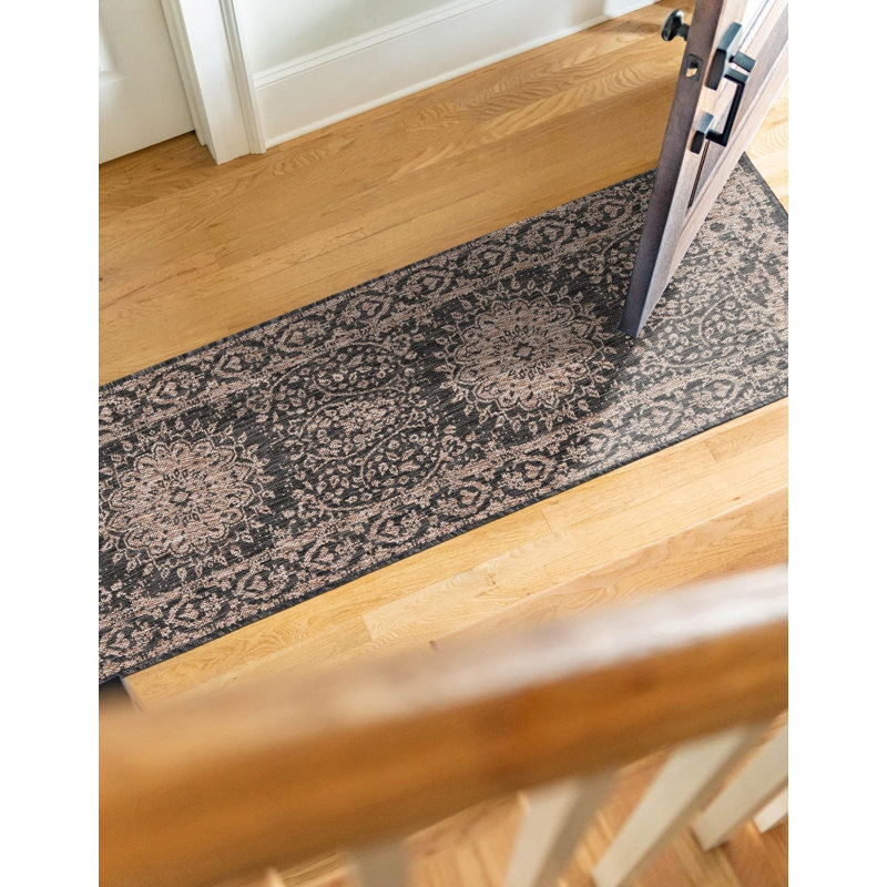 Contemporary Hintz Runner Rug Black Color, Runner 2' x 8'