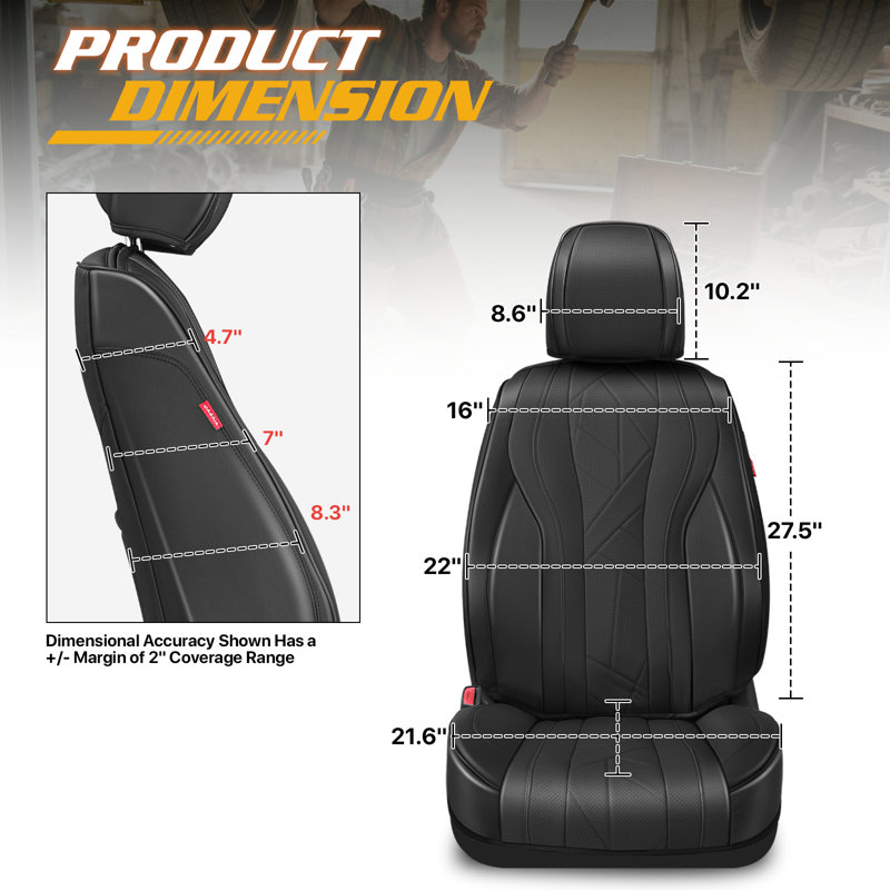 Full Set Seat Covers Universal Waterproof Leatherette For Cars Suvs Trucks Airbag Compatibility​​, Black