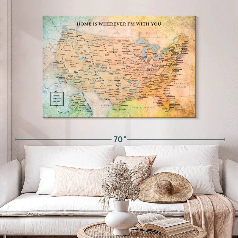 Home With You Push Pin USA Amrico, H 34 po x l 51 po