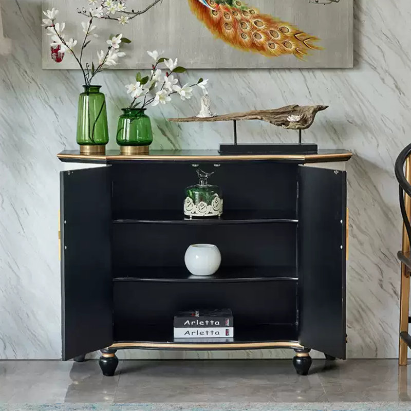 Silver Foil Hand-Painted Accent and Buffet Cabinet