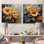 Tournesols dans des tons orageux - Ensemble de 2 tournesols carrés