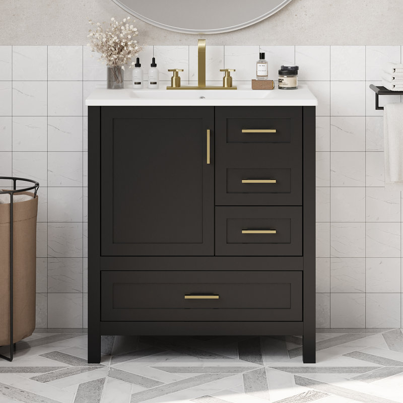 Meuble-lavabo 30 po avec lavabo, Doré, Noir