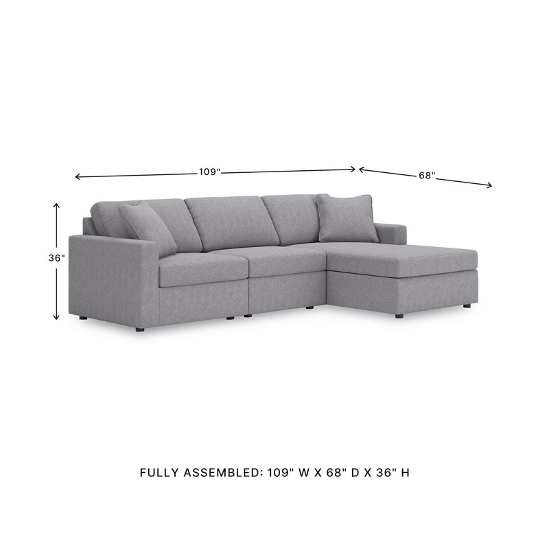 Braintree 3-Piece Sectional With Chaise, Right Hand Facing