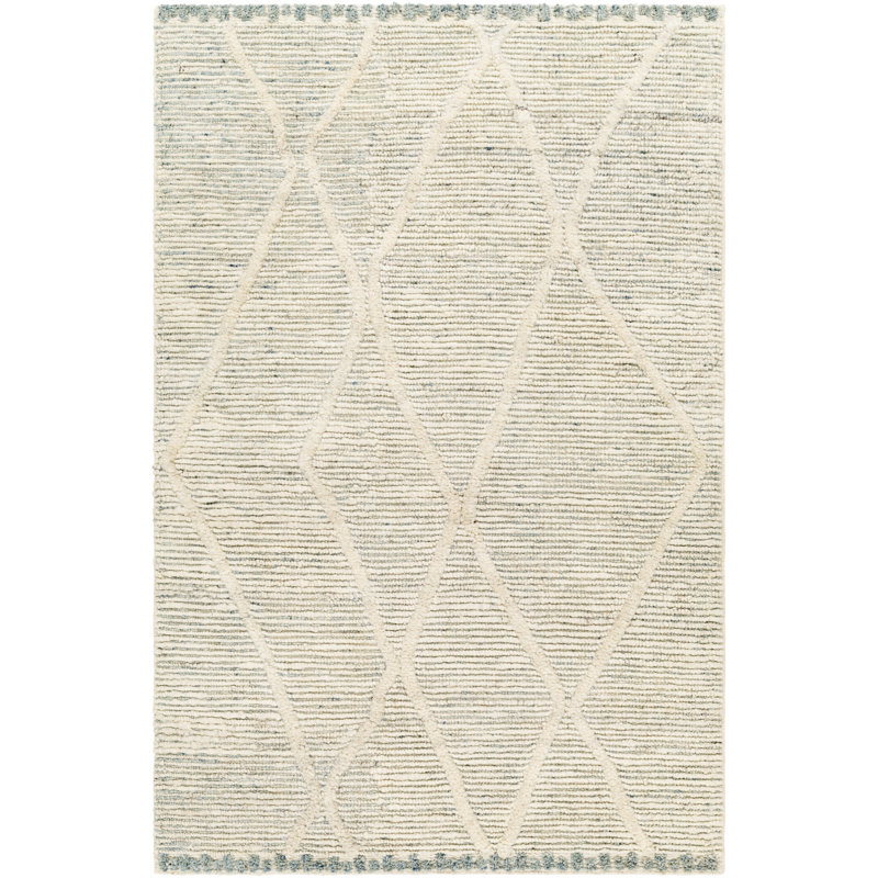 SAMPLE-Anferney Geometric Flatweave Wool Area Rug in Aqua/Cream