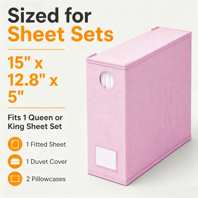 Ensemble de 4 organisateurs de draps et rangement, organisateur de garde-robe pliable en lin, ensemble de draps XL avec fenêtre (grand et très grand lit)
