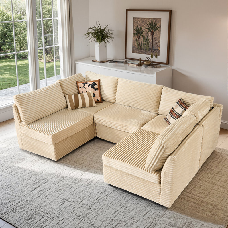 Canapé modulaire rembourré 5 pièces Kustas, Polyester beige